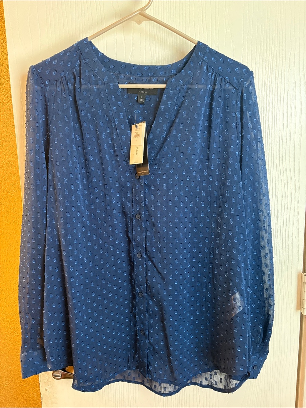 Women's banana republic Navy Blue Textured Button-Front Shirt - Brand:
